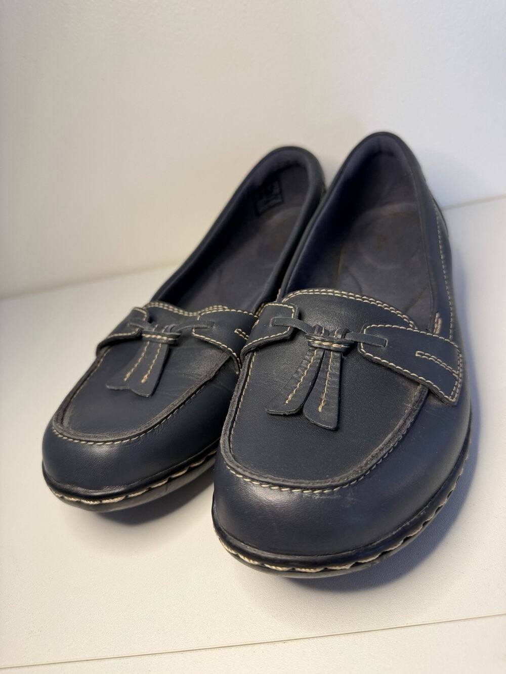 Womens CLARKS 8 W Ashland Bubble Shoes Navy Slip On Loafer Ultimate Comfort EUC!